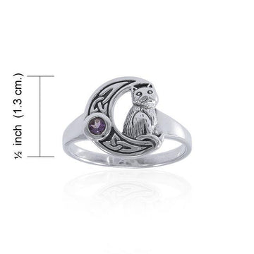 Celtic Cat Sterling Silver Moon Ring TRI1541 - Jewelry